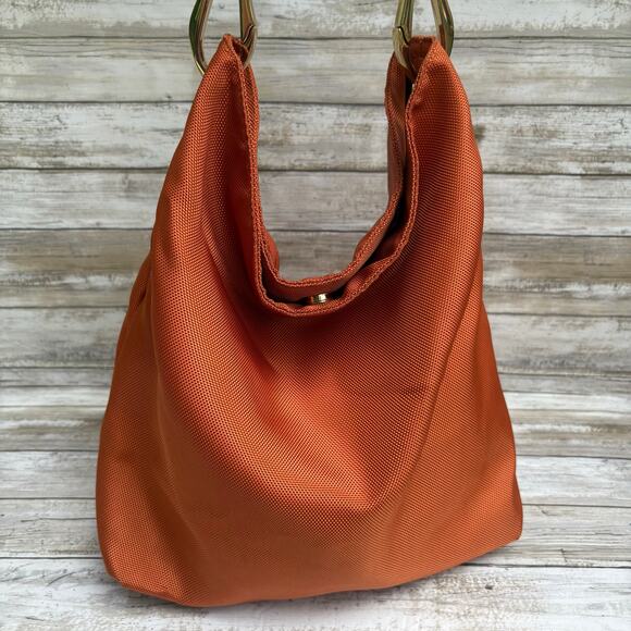 JPK Paris 75 Purse Nylon Bucket Hobo Bag Orange Brown Chunky Large Fall Classy - Picture 4 of 16
